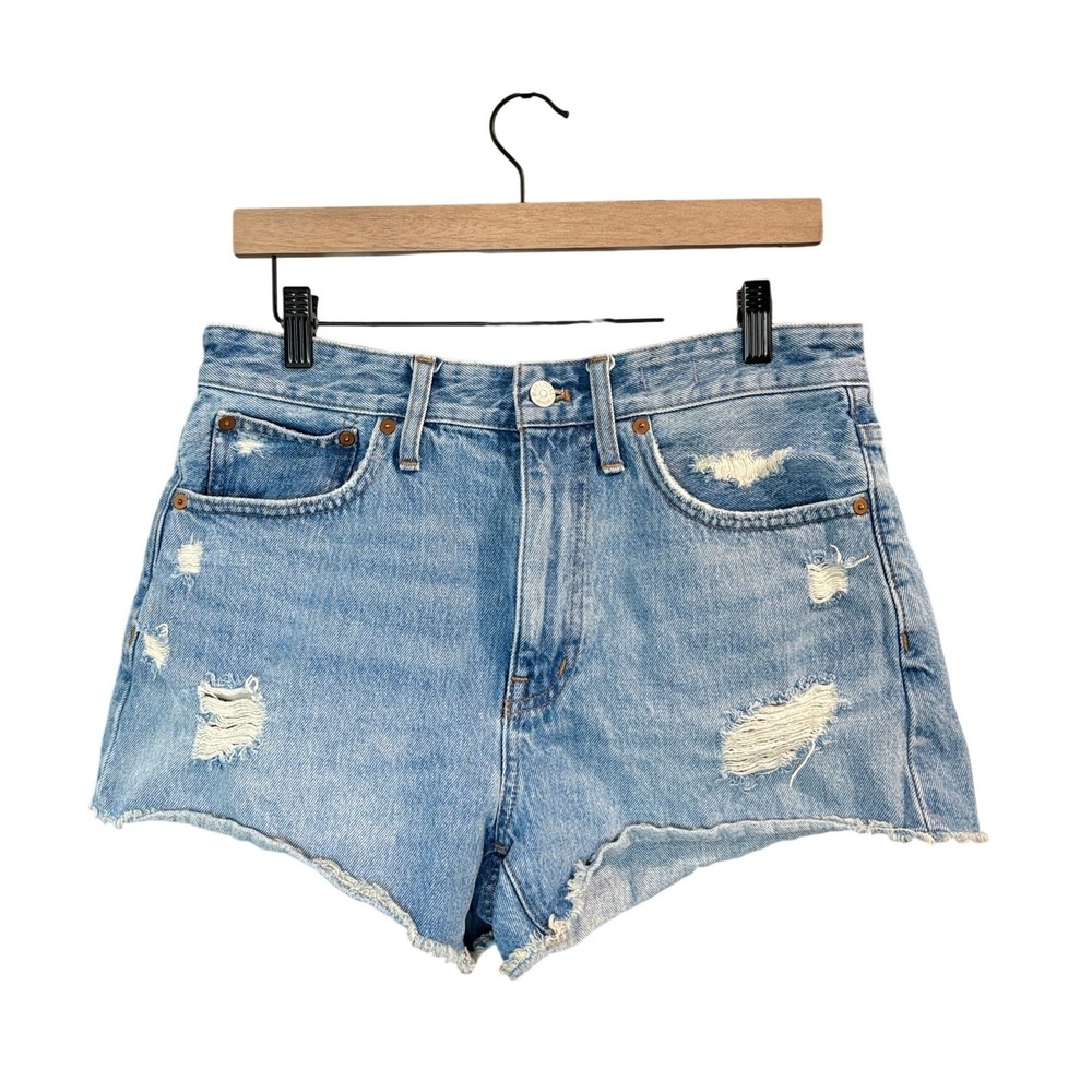 Madewell Light‎ Blue Relaxed Denim Shorts Womens 28 Distressed Raw Hem Cotton
